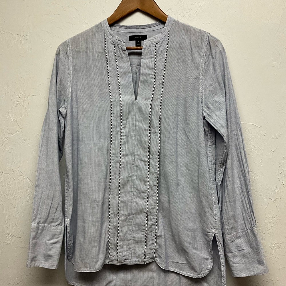 J.Crew Blue and White Fine Engineer Stripe Cotton Tunic Top in Size 4